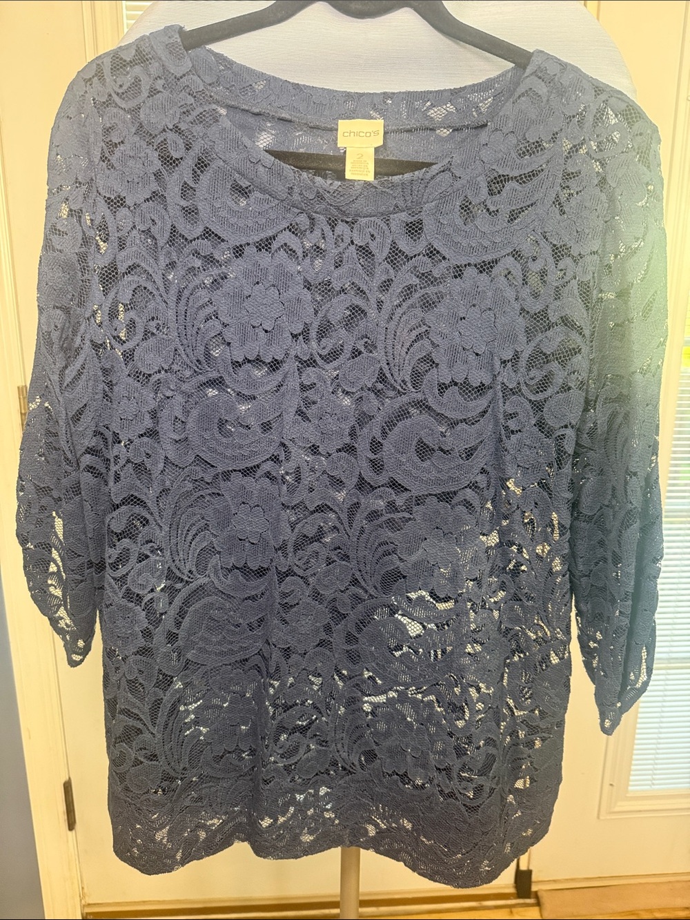 Chico's Navy Floral Lace Tunic Top